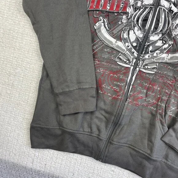 NWT MMA Elite Hoodie Gray Full Zip Up Small Y2K Goth Skull Punk Affliction Style - Picture 5 of 16